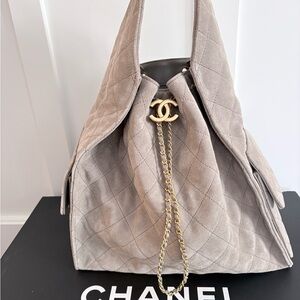 Chanel Taupe Quilted Shoulder Bag